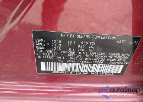 2018 Subaru Impreza 2.0I z USA, uszkodzony, nr VIN 4S3GKAA69J3609900